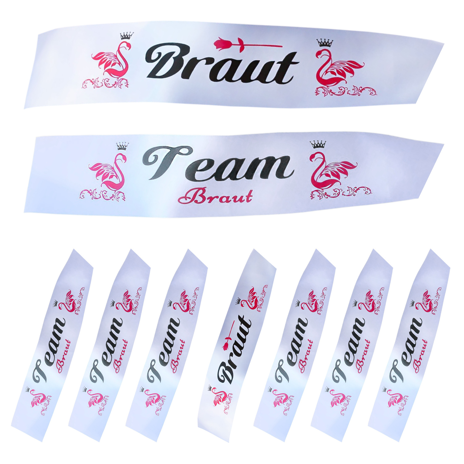 Weiße Satin-Schärpe mit der Aufschrift TEAM BRAUT Junggesellenabschied JGA